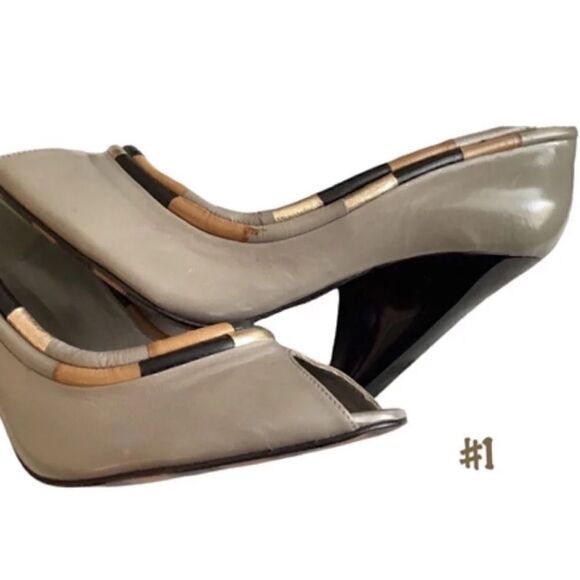 GEORGINA GOODMAN NWOT Color Block Peep-Toe  Heels-Striped Soles 39.5 - Picture 5 of 7